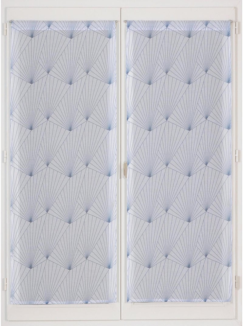 Paire de Voilages imprimé géométrique, finition passe-tringle, vitrages. Bleu - Kiabi