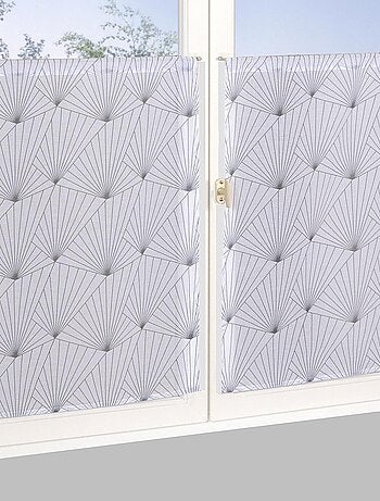 Paire de Voilages imprimé géométrique, finition passe-tringle, vitrages.