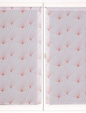 Paire de Voilages imprimé géométrique, finition passe-tringle, vitrages.