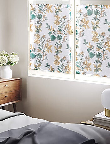 Paire de voilages imprimés, vitrage finition passe-tringle.