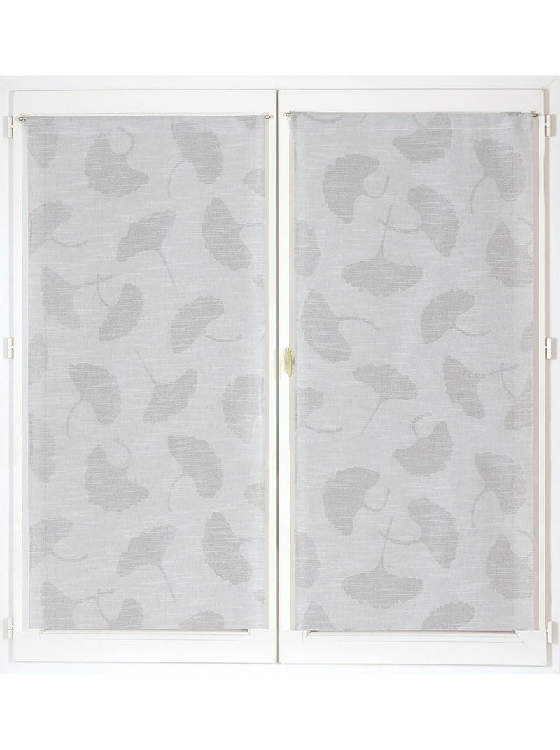 Paire de Voilages Jacquard, fleurs de Ginkgo, finition passe-tringle, vitrages Dylrev Gris Argenté - Kiabi