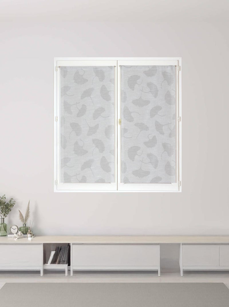 Paire de Voilages Jacquard, fleurs de Ginkgo, finition passe-tringle, vitrages. Gris - Kiabi
