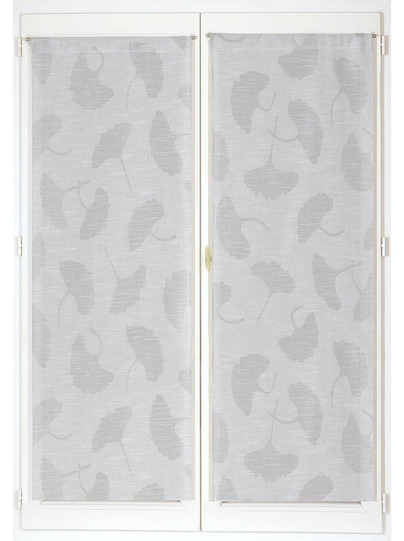 Paire de Voilages Jacquard, fleurs de Ginkgo, finition passe-tringle, vitrages. Gris - Kiabi