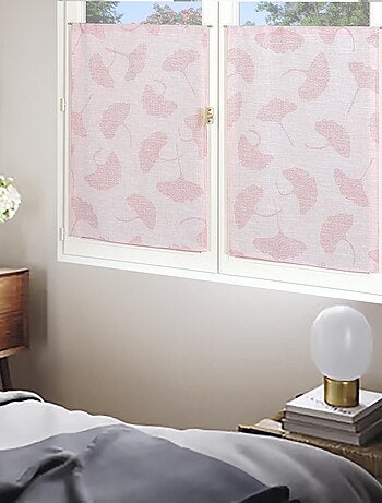 Paire de Voilages Jacquard, fleurs de Ginkgo, finition passe-tringle, vitrages.