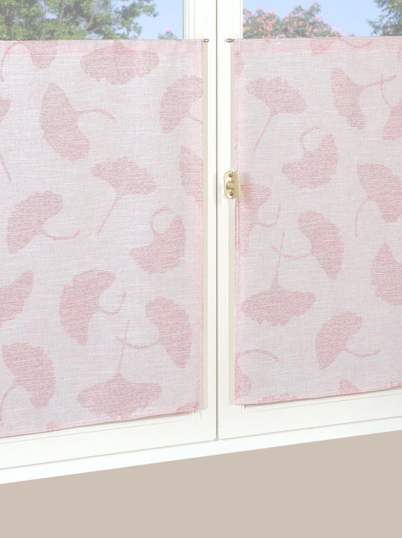 Paire de Voilages Jacquard, fleurs de Ginkgo, finition passe-tringle, vitrages. Rouge - Kiabi