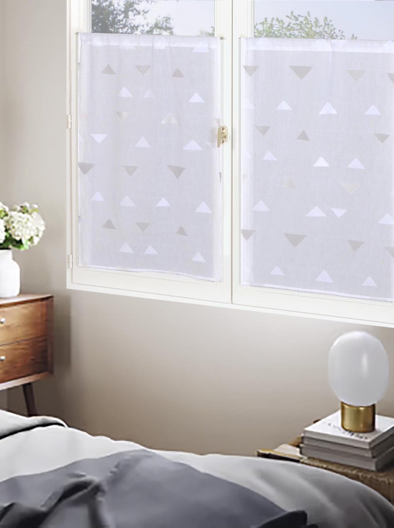 Paire de Voilages Jacquard motifs triangulaire, finition passe-tringle, vitrages. Beige - Kiabi