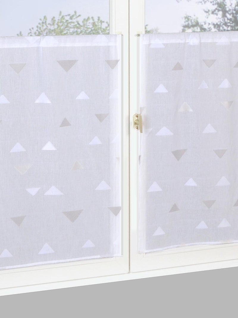 Paire de Voilages Jacquard motifs triangulaire, finition passe-tringle, vitrages. Beige - Kiabi
