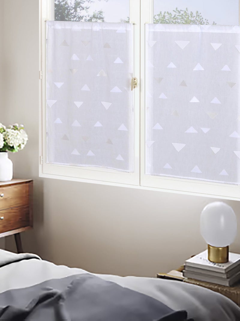 Paire de Voilages Jacquard motifs triangulaire, finition passe-tringle, vitrages. Blanc - Kiabi