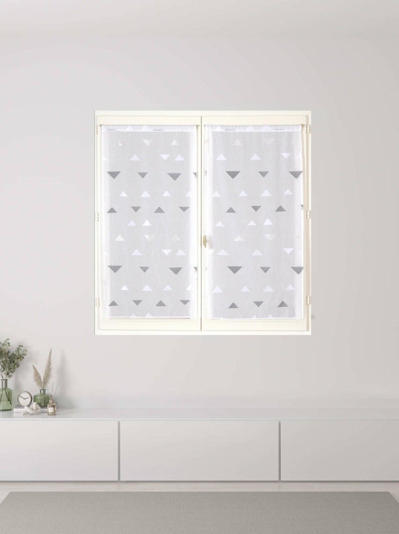 Paire de Voilages Jacquard motifs triangulaire, finition passe-tringle, vitrages. Gris Argenté - Kiabi