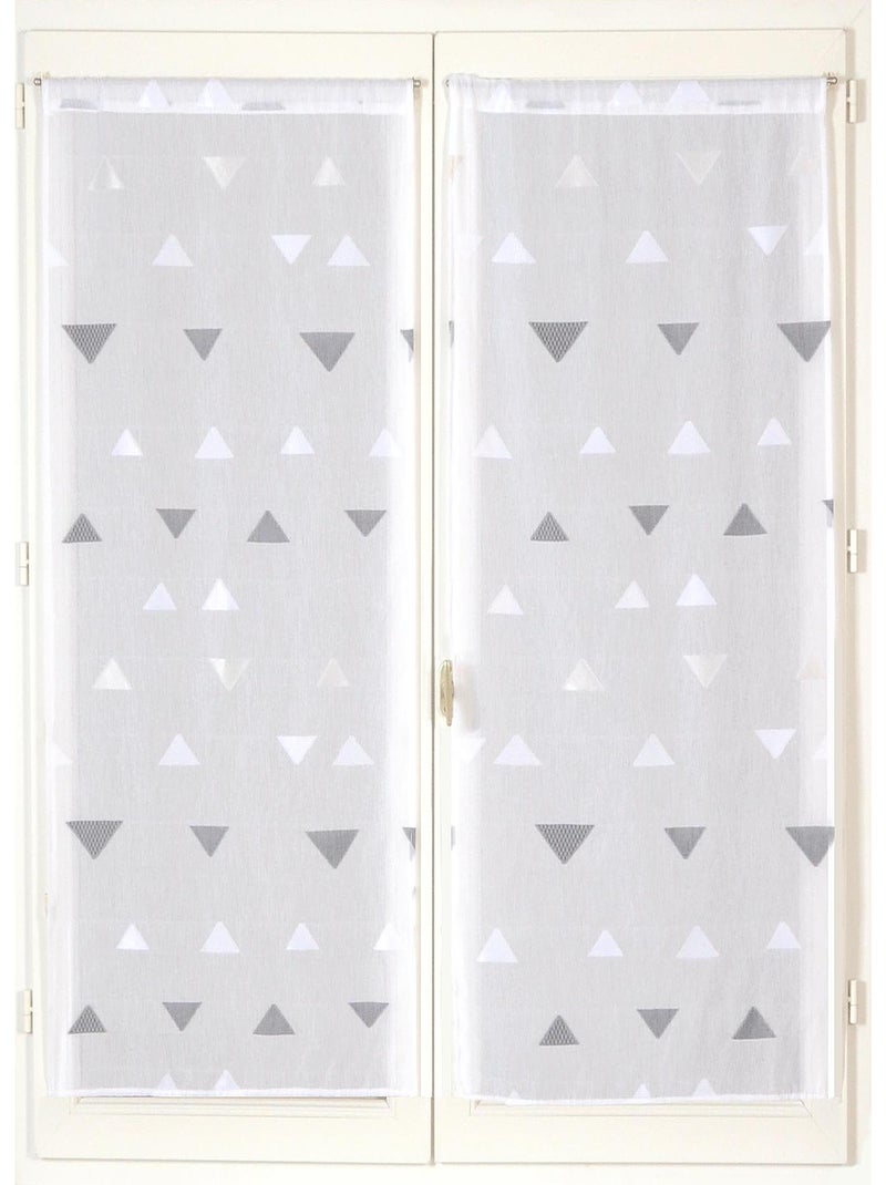 Paire de Voilages Jacquard motifs triangulaire, finition passe-tringle, vitrages. Gris Argenté - Kiabi