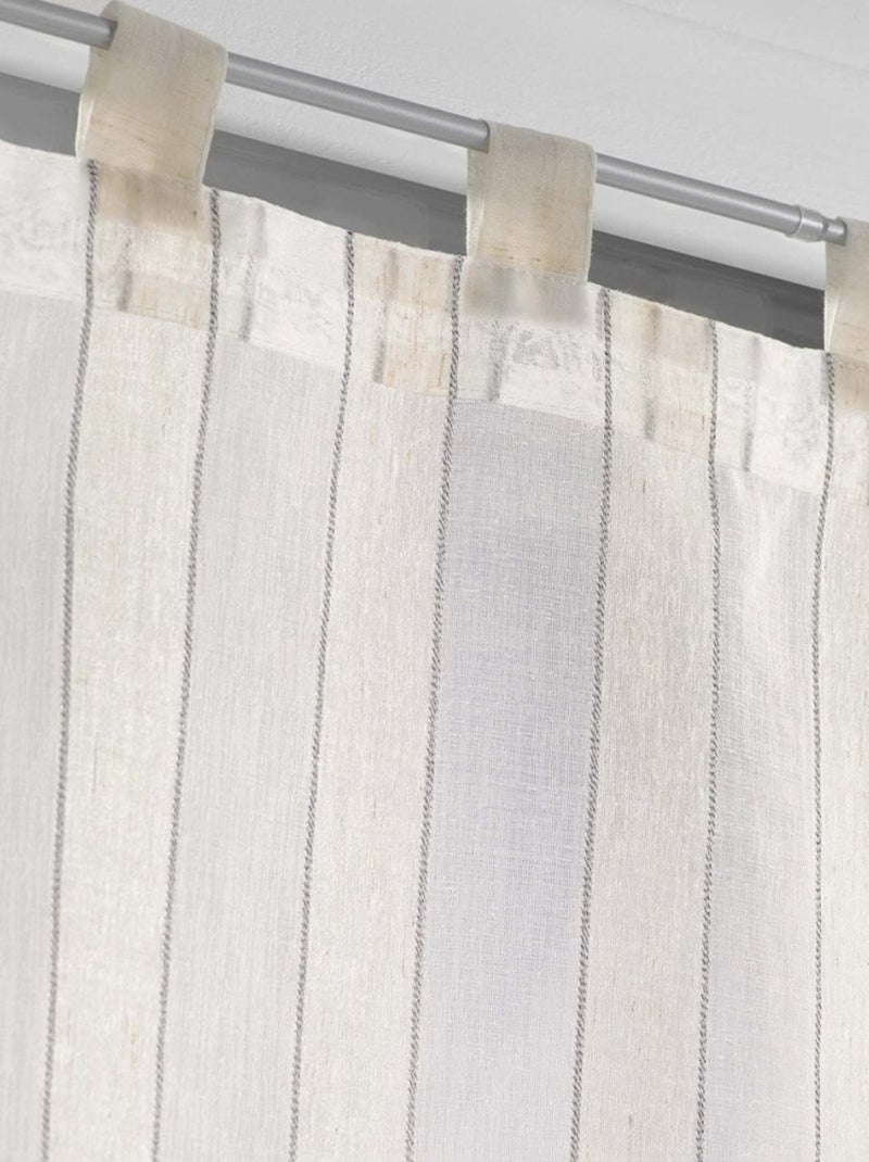 Paire de voilages passants pompons tissé naturel Charlize Blanc - Kiabi