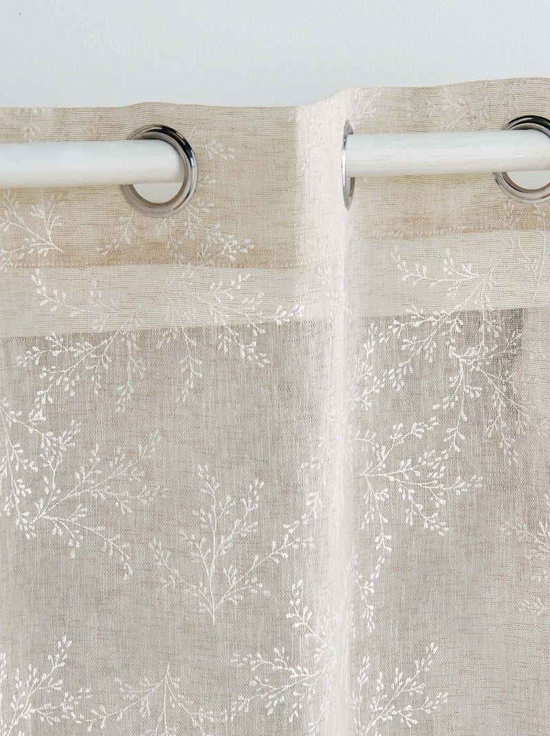Paire de voilages passe-tringle en voile tissé motif feuillage Taupe - Kiabi