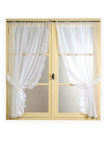 Paire de voilages romantique avec volant en poly-lin