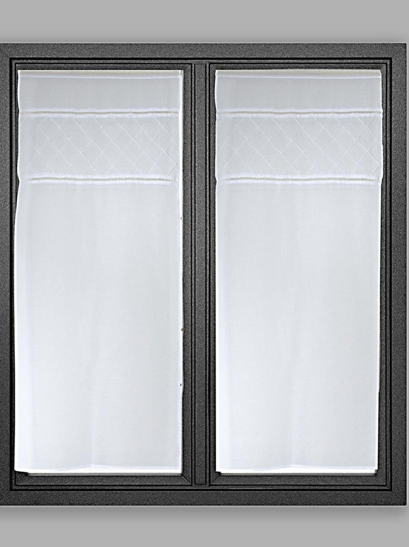 Paire de voilages uni avec parement motif croisillons Blanc - Kiabi