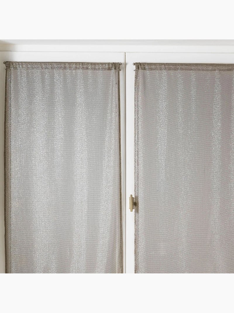Paire de voilages vitrage  - effet maille à fils lurex Beige - Kiabi
