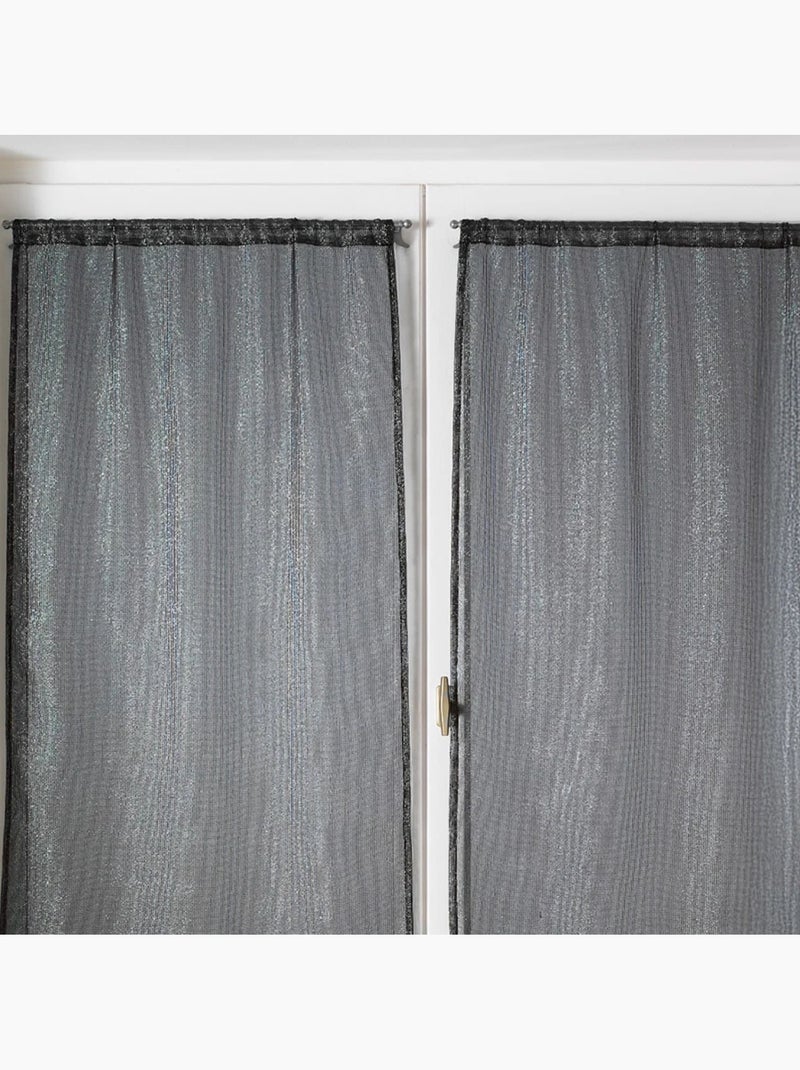 Paire de voilages vitrage  - effet maille à fils lurex Noir - Kiabi