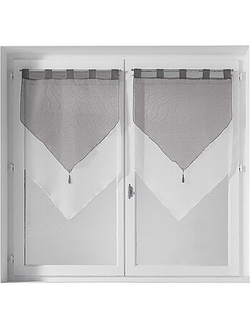 Paire de voile pompon rideau a passants bicolore Collection Voilinne