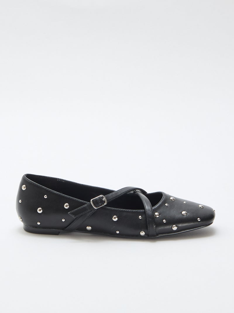 Paire d'escarpin en verni avec clous argentés Noir - Kiabi