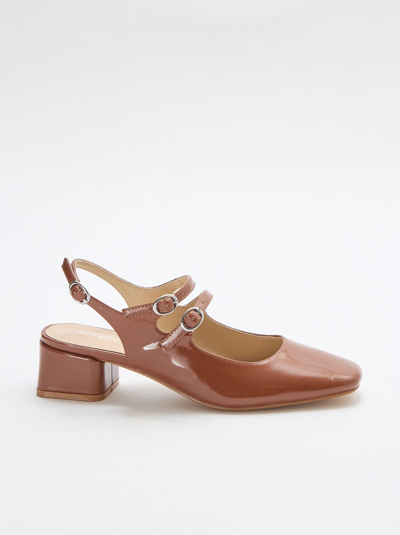 Paire d'escarpin verni brillant uni Marron - Kiabi