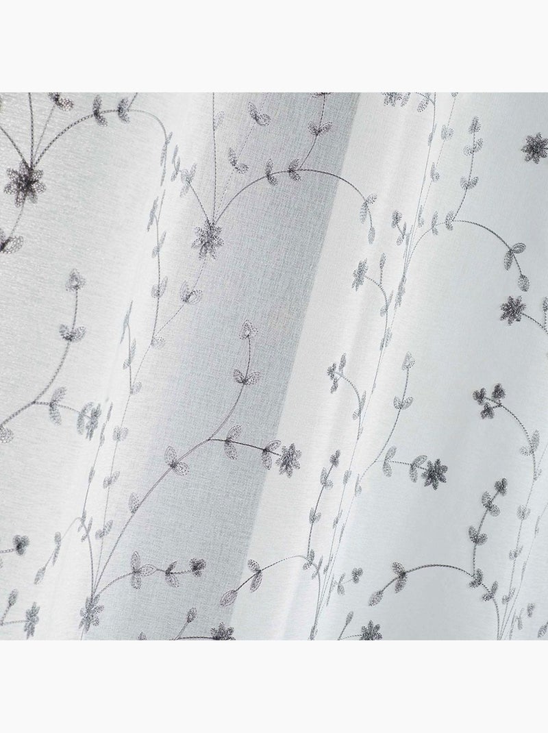 Paire droite passants voile sable brode petite fleur Blanc Gris - Kiabi