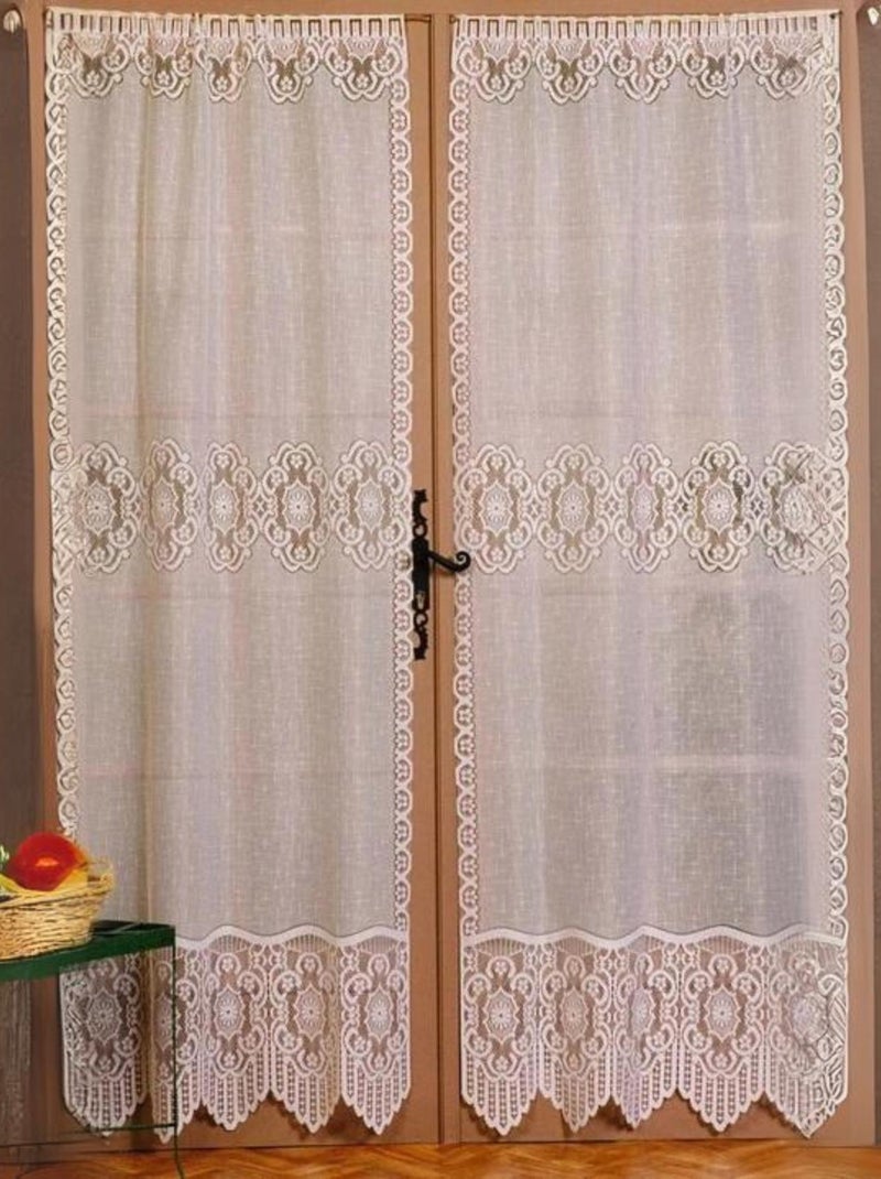 Paire vitrage en jacquard dentelle Blanc - Kiabi