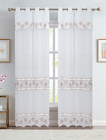 Paire voilages brodé fleurs pour baie vitrée