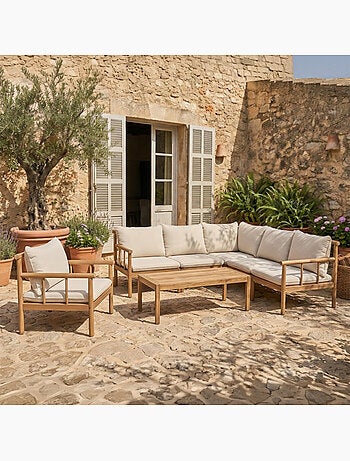 PAKKRET Salon de jardin 6 places en bois d’acacia certifié FSC