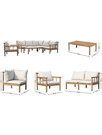 PAKKRET Salon de jardin 6 places en bois d’acacia certifié FSC