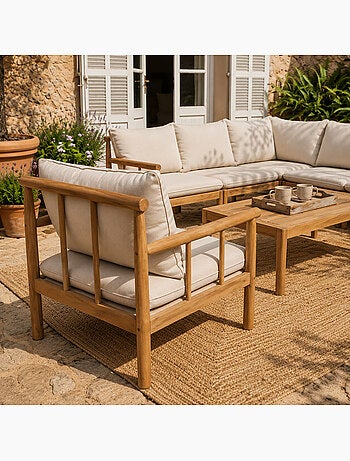 PAKKRET Salon de jardin 6 places en bois d’acacia certifié FSC