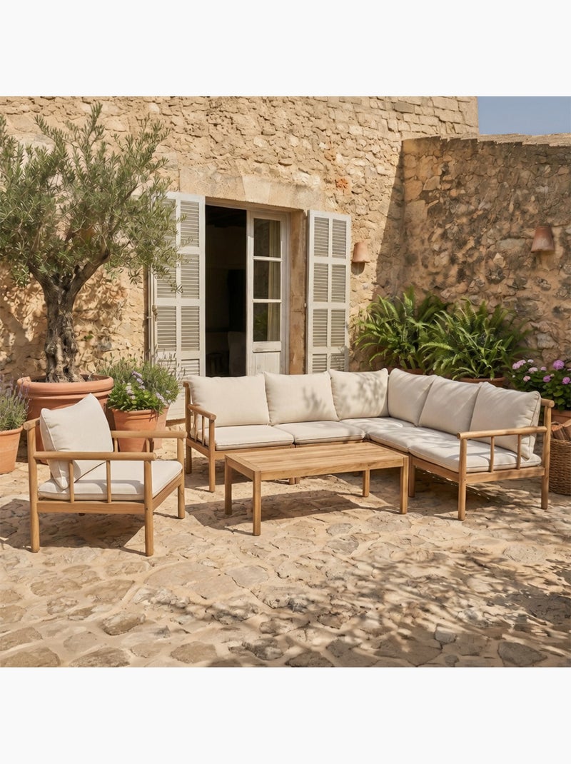 PAKKRET Salon de jardin 6 places en bois d’acacia certifié FSC Beige - Kiabi