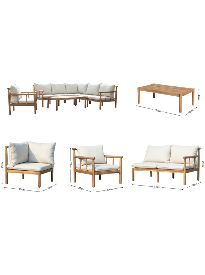 PAKKRET Salon de jardin 6 places en bois d’acacia certifié FSC Beige - Kiabi