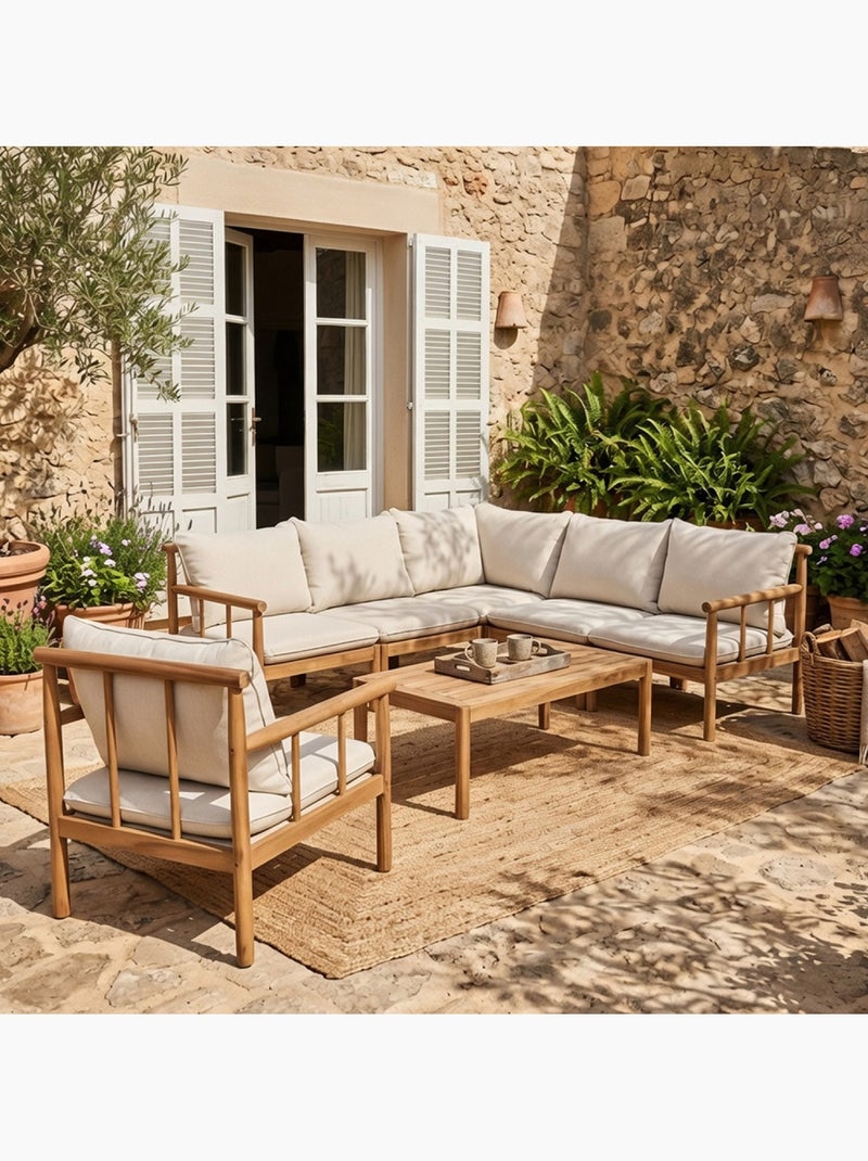 PAKKRET Salon de jardin 6 places en bois d’acacia certifié FSC Beige - Kiabi