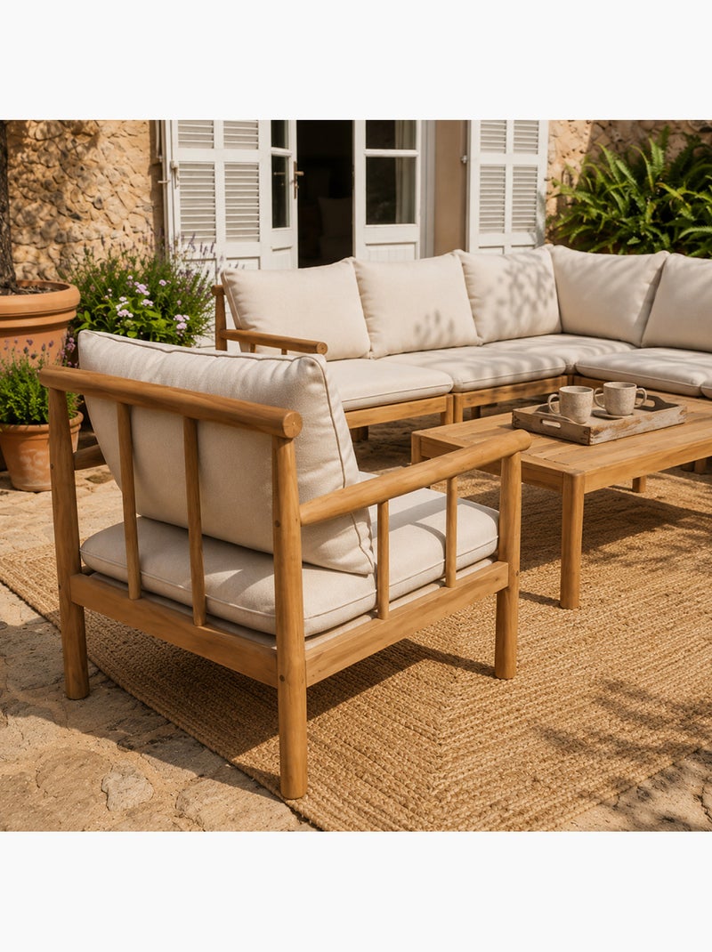 PAKKRET Salon de jardin 6 places en bois d’acacia certifié FSC Beige - Kiabi