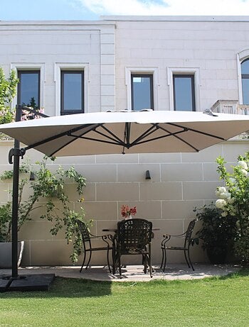 PALATINO Ensemble parasol terracotta 3x3m et 4 dalles à lester