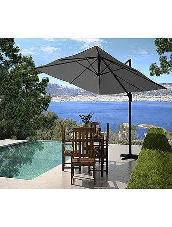 PALATINO Ensemble parasol gris 3x3m et 4 dalles à lester