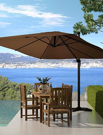 PALATINO Ensemble parasol terracotta 3x3m et 4 dalles à lester