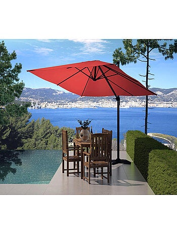 PALATINO Ensemble parasol terracotta 3x3m et 4 dalles à lester