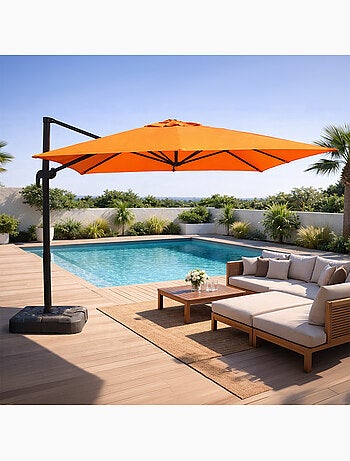 PALATINO Parasol marron déporté carré 3 x 3 m rotatif à 360
