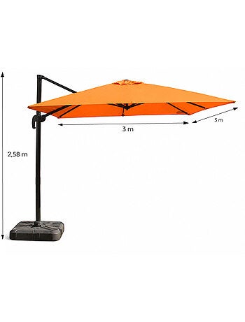 PALATINO Parasol marron déporté carré 3 x 3 m rotatif à 360