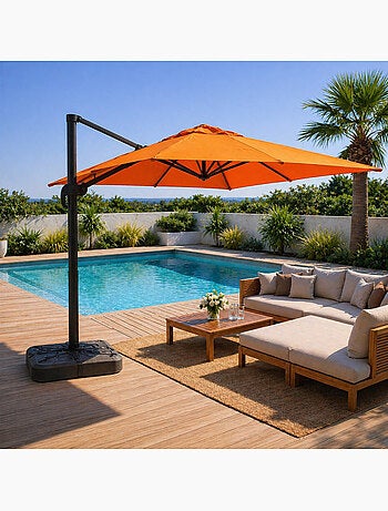 PALATINO Parasol marron déporté carré 3 x 3 m rotatif à 360