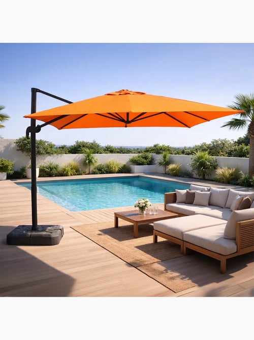 PALATINO Parasol carré 3x3 déporté rotatif orange en aluminium - Kiabi