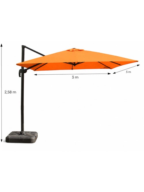 PALATINO Parasol carré 3x3 déporté rotatif orange en aluminium - Kiabi
