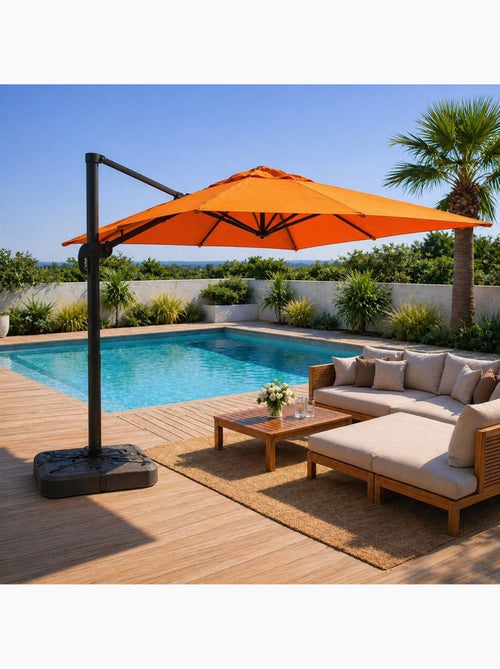 PALATINO Parasol carré 3x3 déporté rotatif orange en aluminium - Kiabi