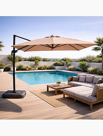 PALATINO Parasol marron déporté carré 3 x 3 m rotatif à 360