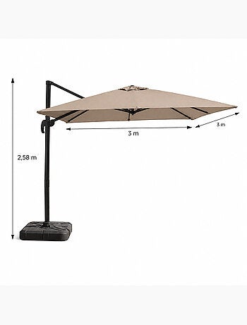 PALATINO Parasol marron déporté carré 3 x 3 m rotatif à 360