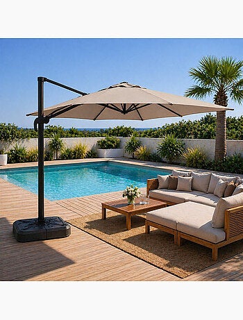 PALATINO Parasol marron déporté carré 3 x 3 m rotatif à 360