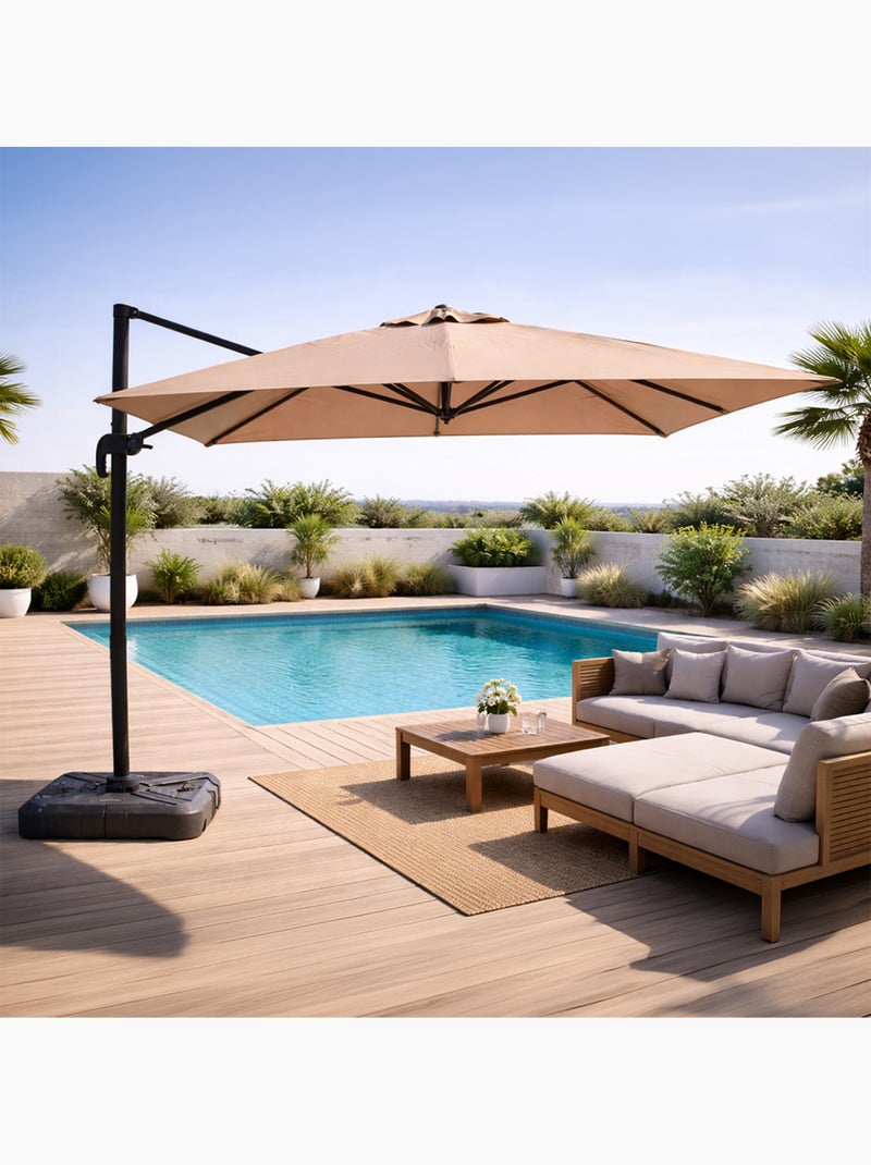 PALATINO Parasol carré 3x3 déporté rotatif taupe en aluminium Taupe - Kiabi