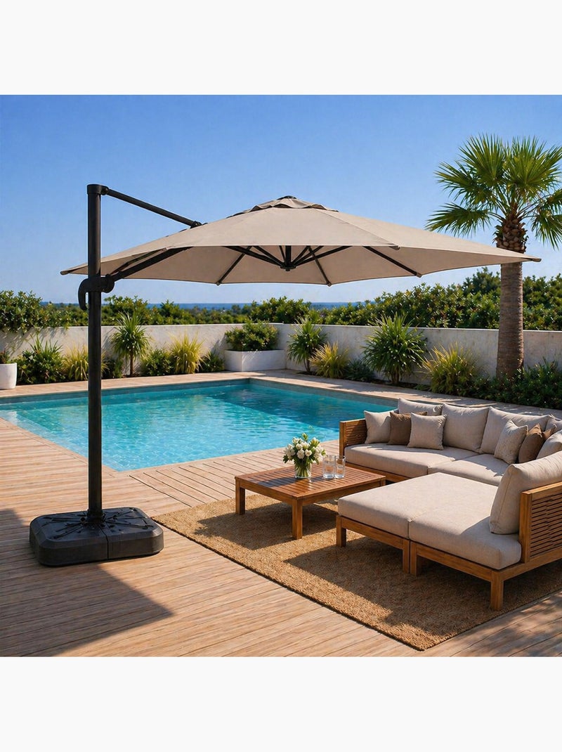 PALATINO Parasol carré 3x3 déporté rotatif taupe en aluminium Taupe - Kiabi