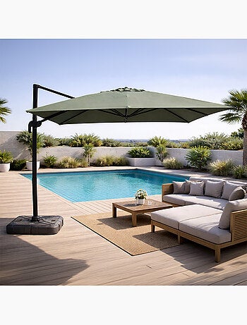PALATINO Parasol marron déporté carré 3 x 3 m rotatif à 360