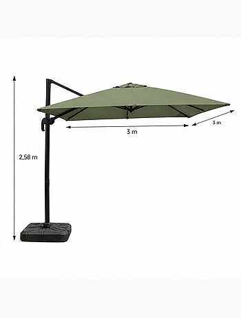 PALATINO Parasol marron déporté carré 3 x 3 m rotatif à 360